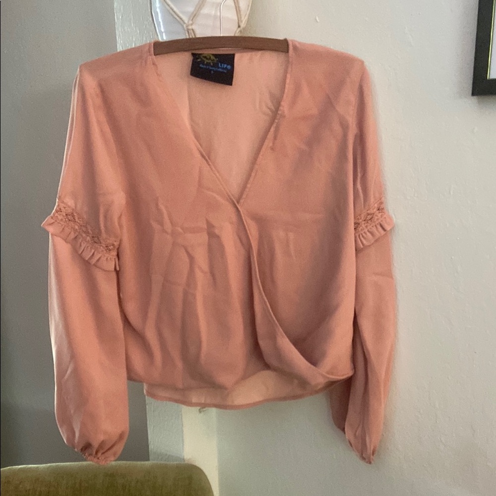 Blue Life Pink Wrap Ruffled Long Sleeve Blouse